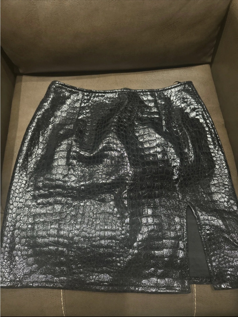 Motel Rocks Black Croc-Embossed Mini Skirt